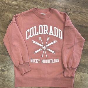 Abercrombie & Fitch Pink Crewneck Sweater with Colorado Graphic
